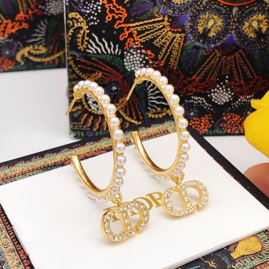 Christian Dior CD Moon Round Beaded Drop Earrings