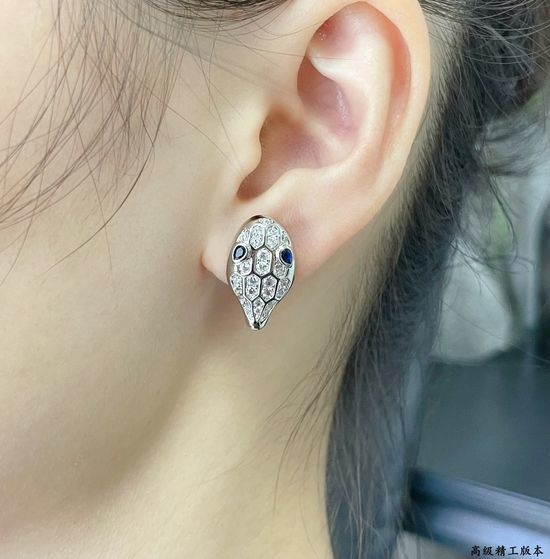 Bvlgari Full Diamond Snake Earrings with Gold Plating