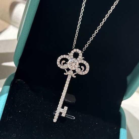 Tiffany & Co. Diamond Inlaid Key Pendant Necklace