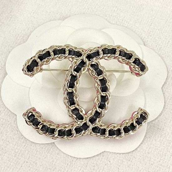 Chanel Color Block Leather Decor Brooch