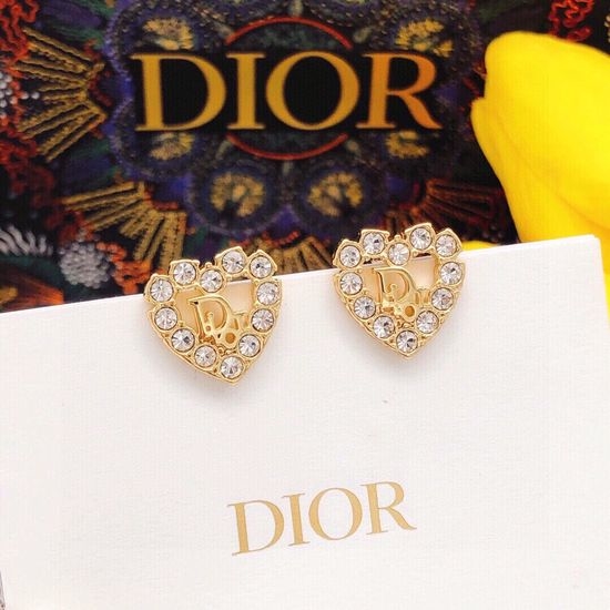 Christian Dior CD Heart Crystal Stud Earrings Elegant Jewelry