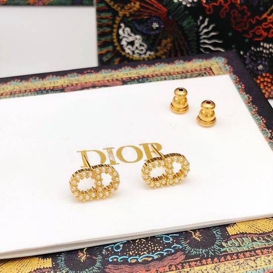 Christian Dior CD Crystal Bead Stud Earrings