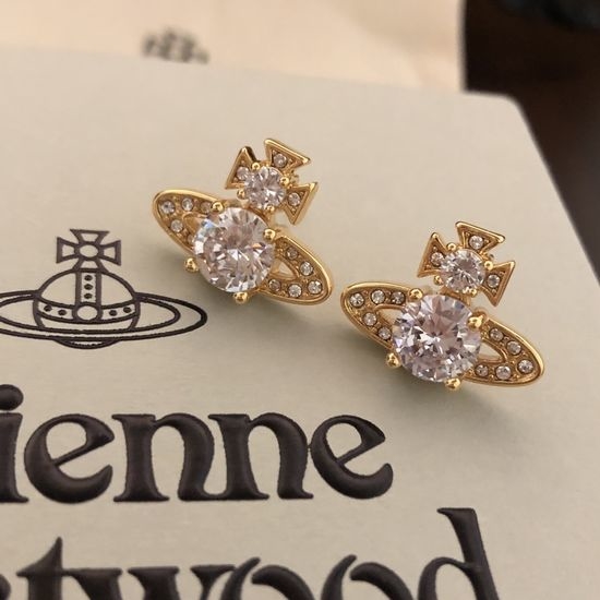 Vivienne Westhood Diamond Studded Saturn Earrings Classic Design