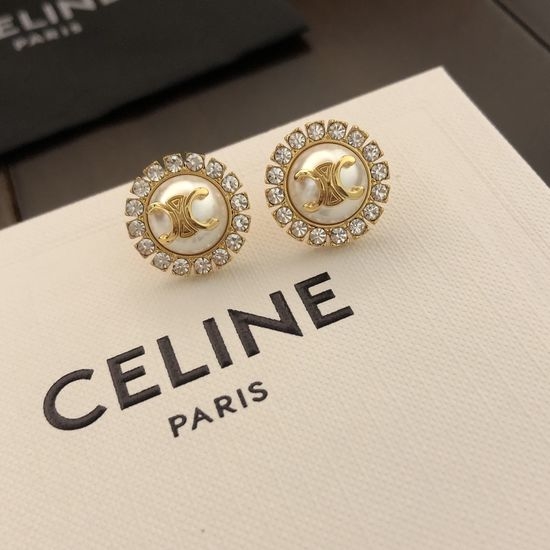 Celine Delicate Carved Logo Stud Earrings