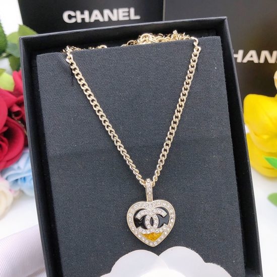 Chanel Enamel Heart Pendant Necklace