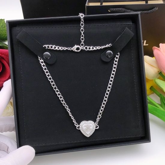 Chanel Heart Pendant Silver Necklace