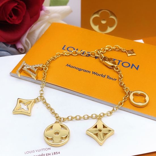 Louis Vuitton LV Gold Hollow Monogram Chain Bracelet
