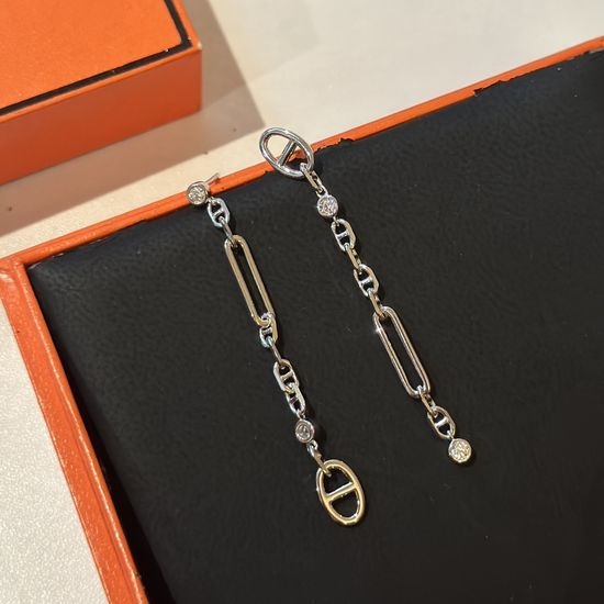 Hermes Pig Nose Asymmetric Tassel Silver Earrings