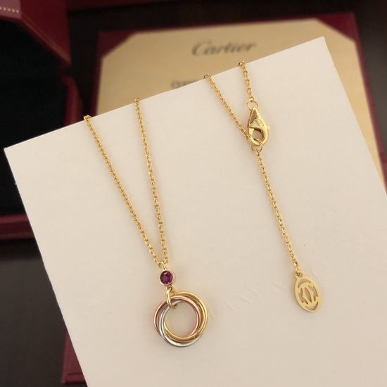 Cartier Three Ring Necklace With Pink Stone