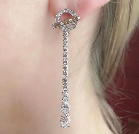Hermes Square Diamond Stud Earrings Sterling Silver
