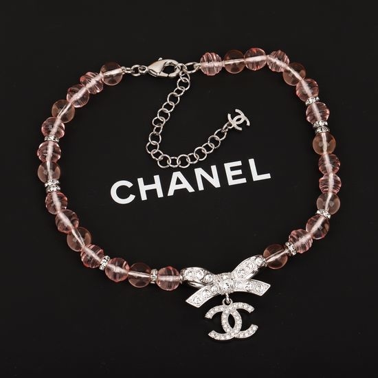 Chanel Pink Pearl Bow Choker Necklace