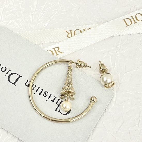 Christian Dior CD Tower Pendant Pearl Decor Drop Earrings