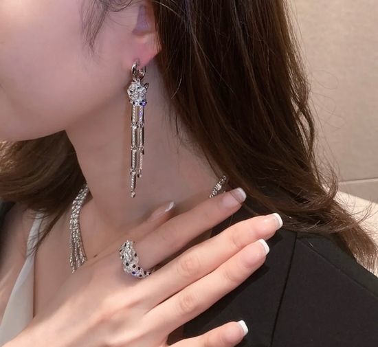 Cartier Spotted Leopard Fringe Dangle Earrings