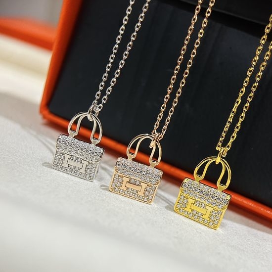 Hermes Full Diamond Bag Pendant Necklace