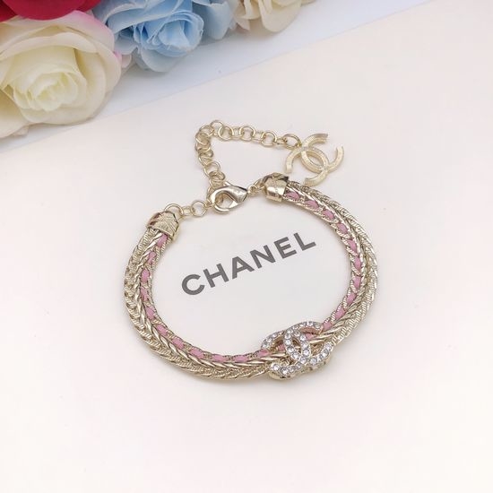 Chanel Pink Leather Chain Bracelet