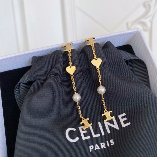 Celine Heart Pearl Delicate Classic Stud Earrings