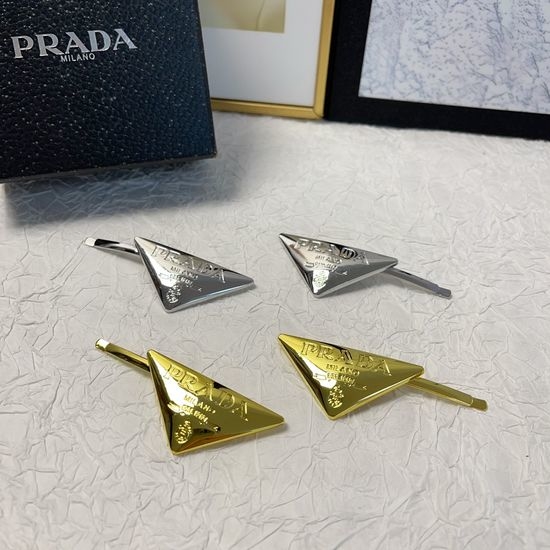 Prada Triangle Logo Hair Clip Set of Two