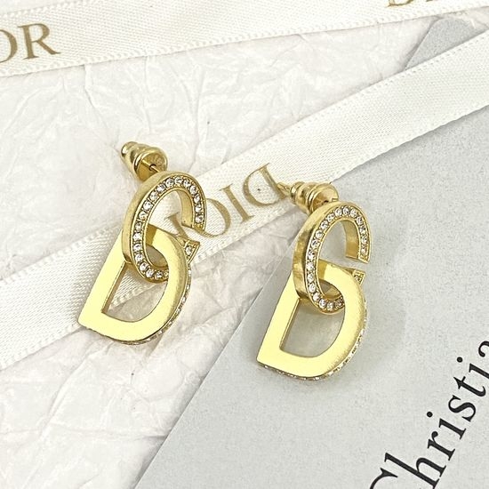 Christian Dior CD Rhinestone Inlaid Movable Stud Earrings