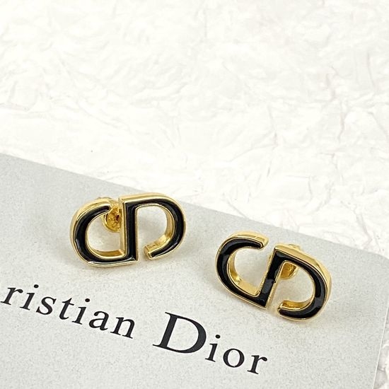 Christian Dior CD Matte Black Enamel Classic Stud Earrings