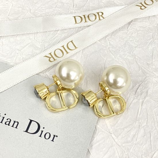 Christian Dior CD Black Crystal Pearl Decor Stud Earrings