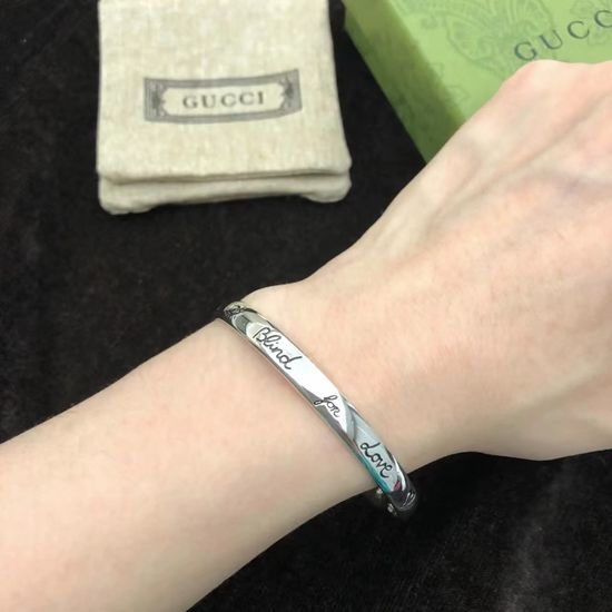 Gucci Engraved Pattern Adjustable Sterling Silver Bangle