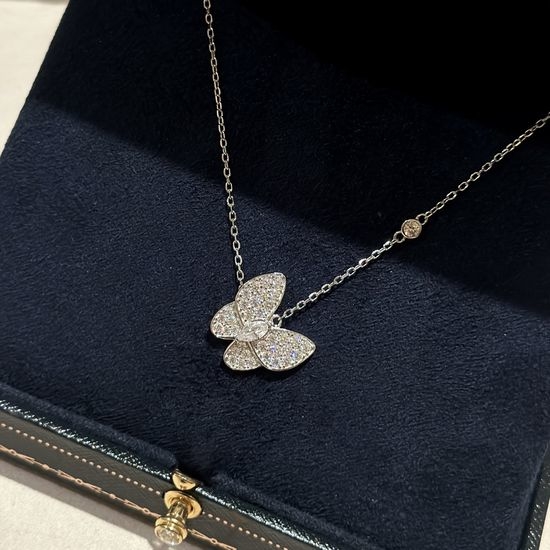 Van Cleef & Arpels VCA Rhinestone Butterfly Necklace Sterling Silver