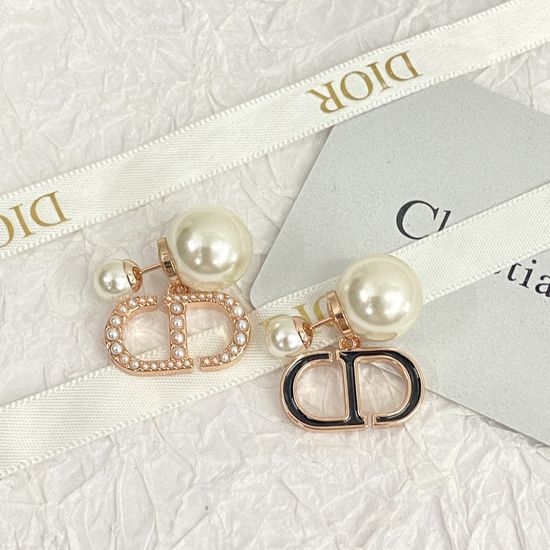 Christian Dior CD Rose Gold Pearl Two Style Stud Earrings