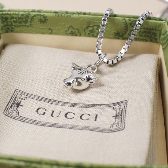 Gucci Bull Head Design Silver Necklace