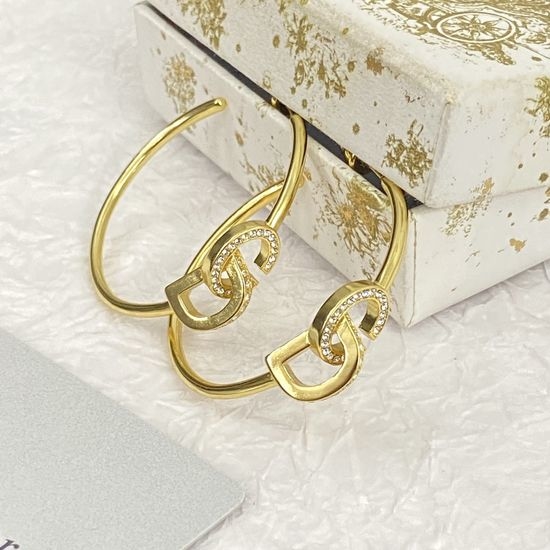 Christian Dior CD Rhinestone Curved Elegant Stud Earrings