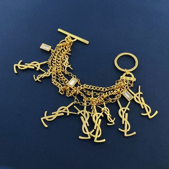 Yves Saint Laurent YSL Letter Logo Pendant Layered Bracelet