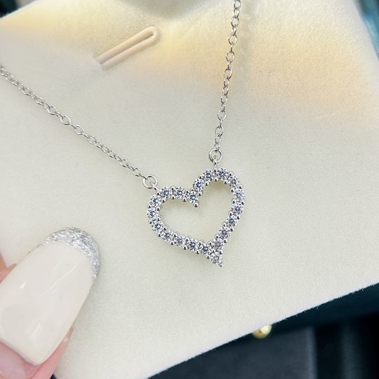 Tiffany & Co. Hollow Out Heart Inlaid Zirconia Necklace