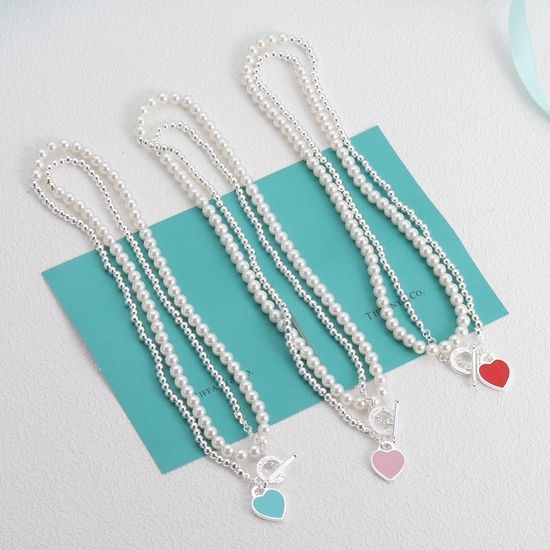 Tiffany & Co. Double Strand Pearl Necklace Heart Pendant