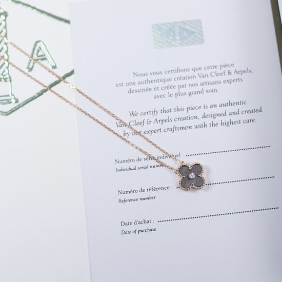 Van Cleef & Arpels VCA Obsidian Four Leaf Clover Pendant Necklace