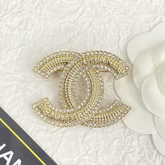 Chanel Diamond Embossed Double C Brooch