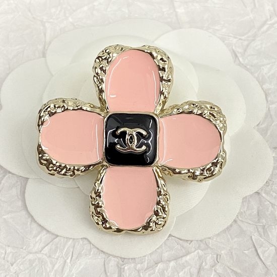 Chanel Pink Enamel Four Leaf Clover Brooch