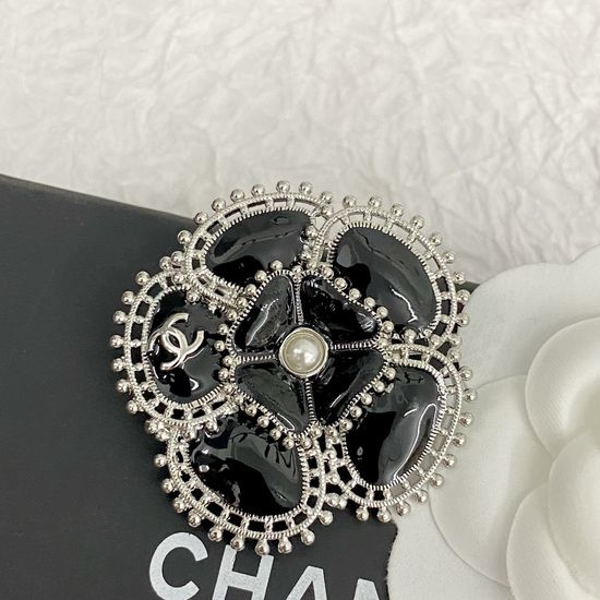 Chanel Black White Camellia Brooch