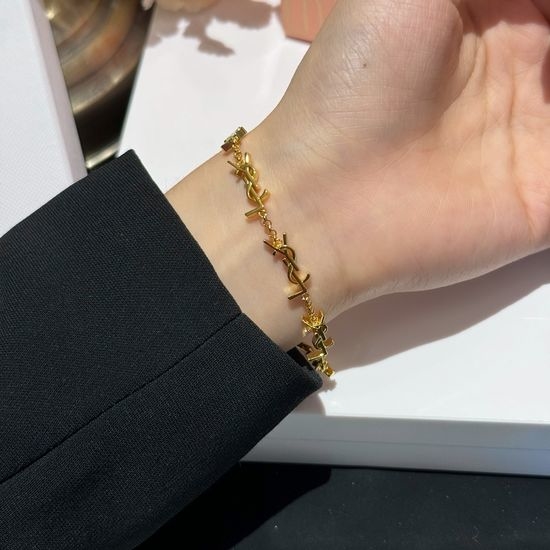 Yves Saint Laurent YSL Brass Logo Engraved Bracelet