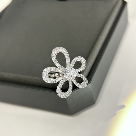 Van Cleef & Arpels VCA Flower Full Diamond Ring Gold Plated