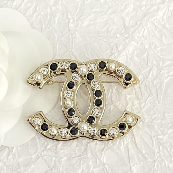 Chanel Beaded Rhinestone Logo Brooch