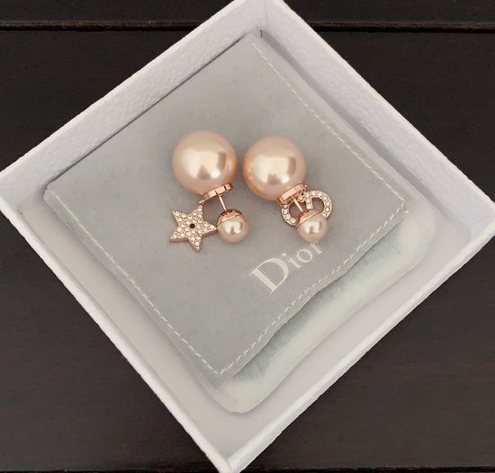 Christian Dior CD Rose Gold Pearl Stud Earrings Brass