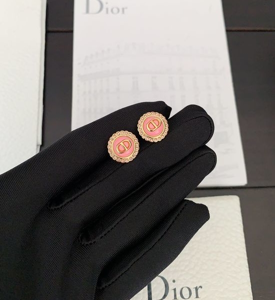 Christian Dior CD Round Pink Design Stud Earrings