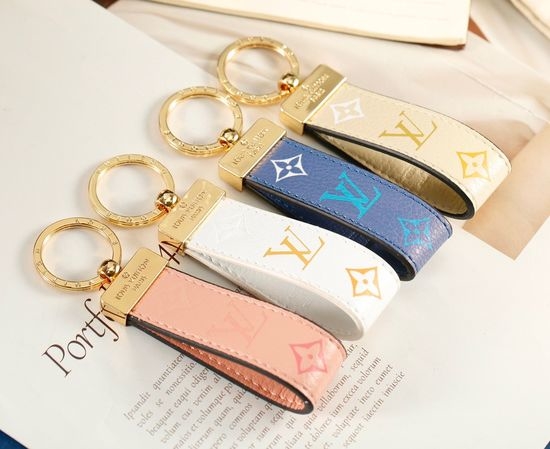 Louis Vuitton LV Round Engraved Pendant Leather Keychain