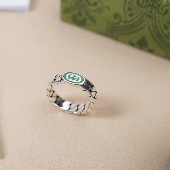 Gucci Enamel Hollow Pattern Sterling Silver Ring