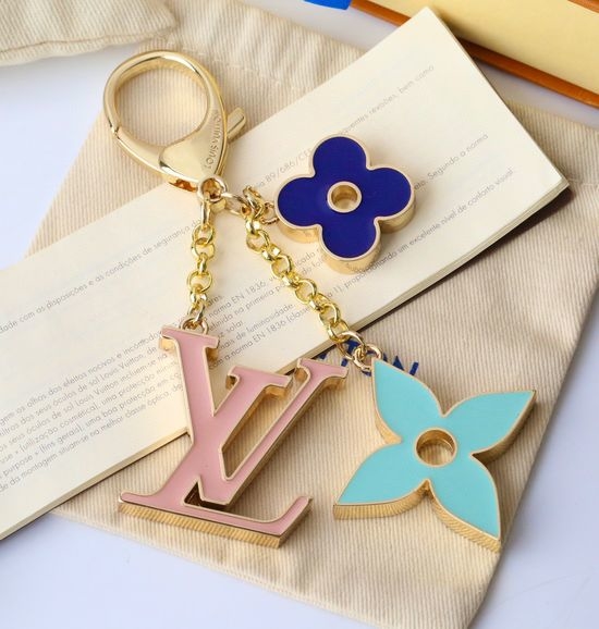 Louis Vuitton LV Blue Flower Pattern Gold Keychain
