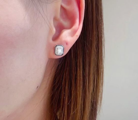 Bvlgari Black Border Square Diamond Studs