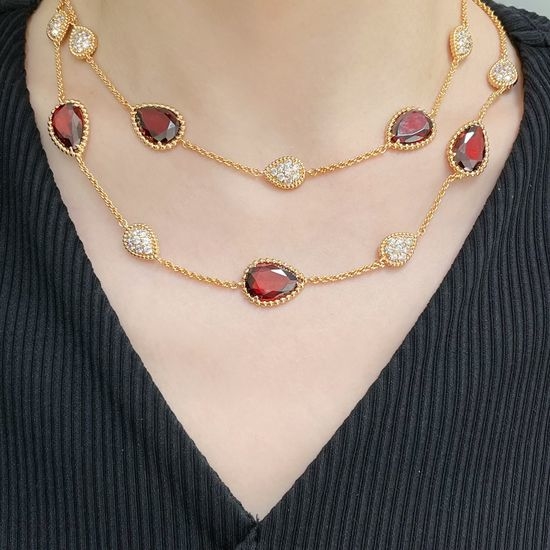 Boucheron Garnet Inlaid Diamond Long Necklace