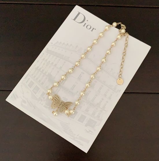 Christian Dior CD Hollow Butterfly Pearl Necklace