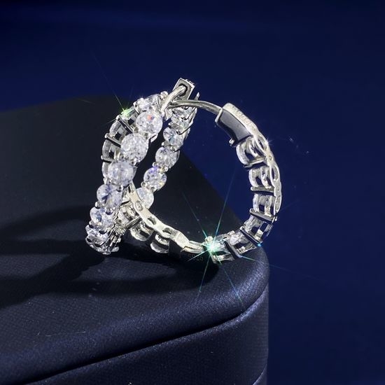 Tiffany & Co. S925 Silver Zircon Hoop Earrings