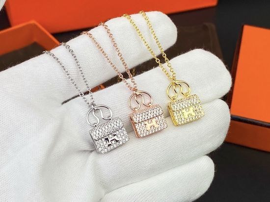 Hermes Diamond Decorated Bag Shape Necklace
