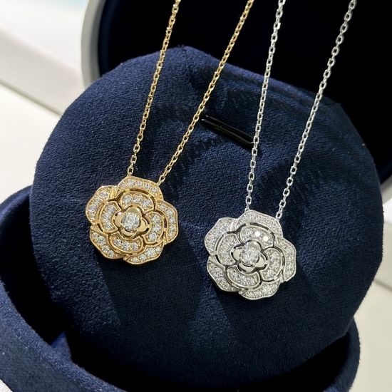 Chanel Camellia Diamond Inlaid Sterling Silver Necklace